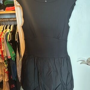 Black Cap Sleeve Bubble Hem Dress